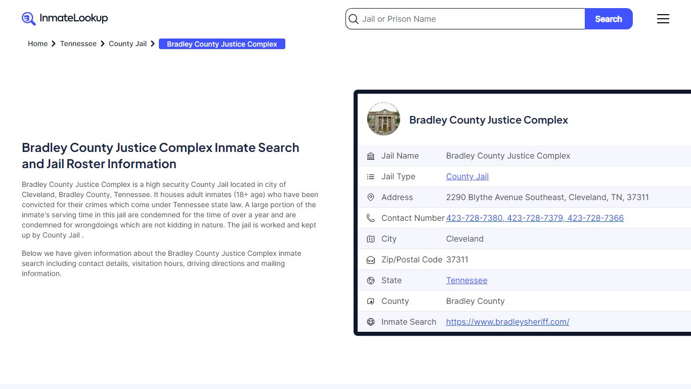 Bradley County Justice Complex (TN) Inmate Search and Jail Roster ...